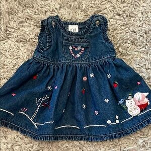BabyGAP Embroidered Denim Dress, Size Newborn